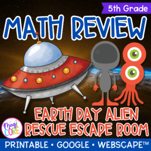 Earth Day Alien 5th Grade Math Review Escape Room & Webscape Digital Activities