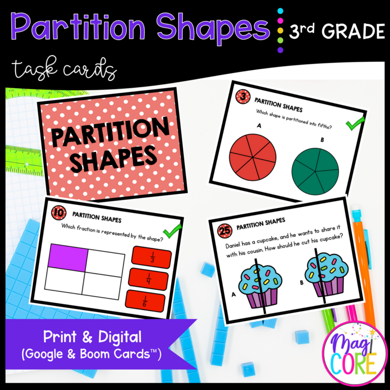 Partition Shapes - 3rd Grade Math Task Cards - Print & Digital - 3.G.A.2