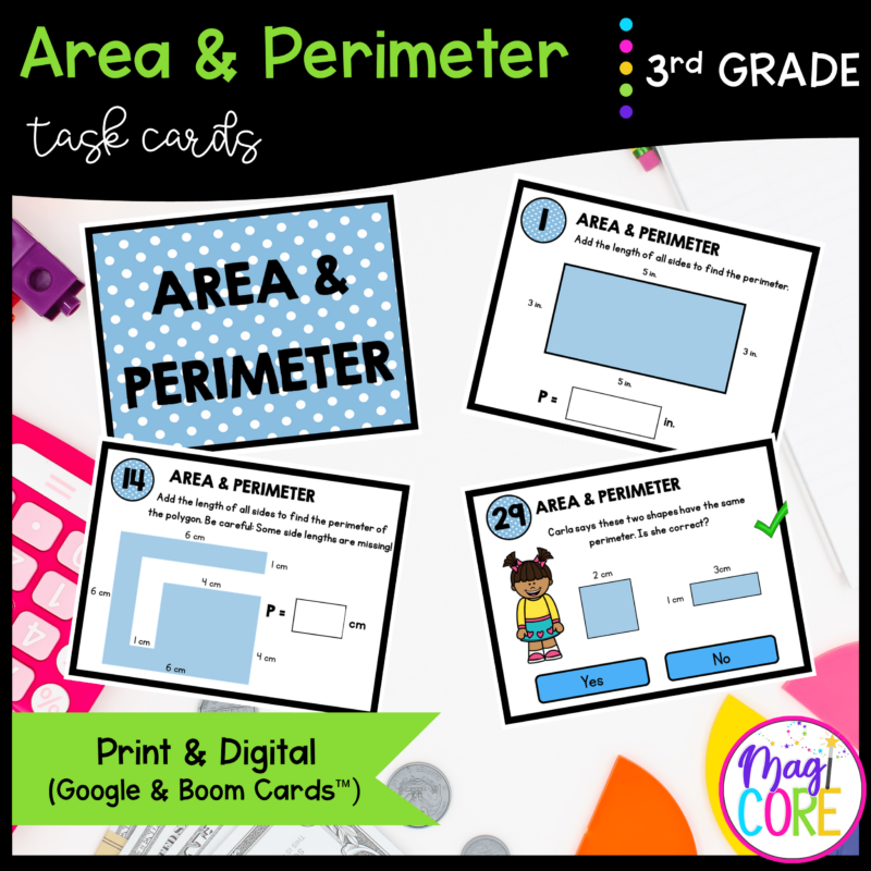 Area and Perimeter - 3rd Grade Math Task Cards - Print & Digital - 3.MD.D.8