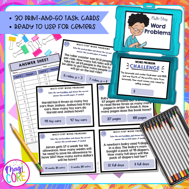 Multi-Step Word Problems - 4th Math Task Card - 4.OA.A.3 | MagiCore