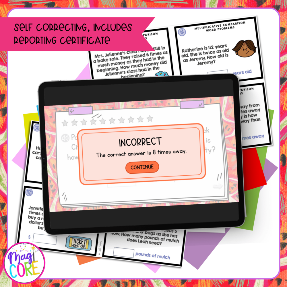 Multiplicative Comparison Word Problems - 4th Math Task Card | MagiCore