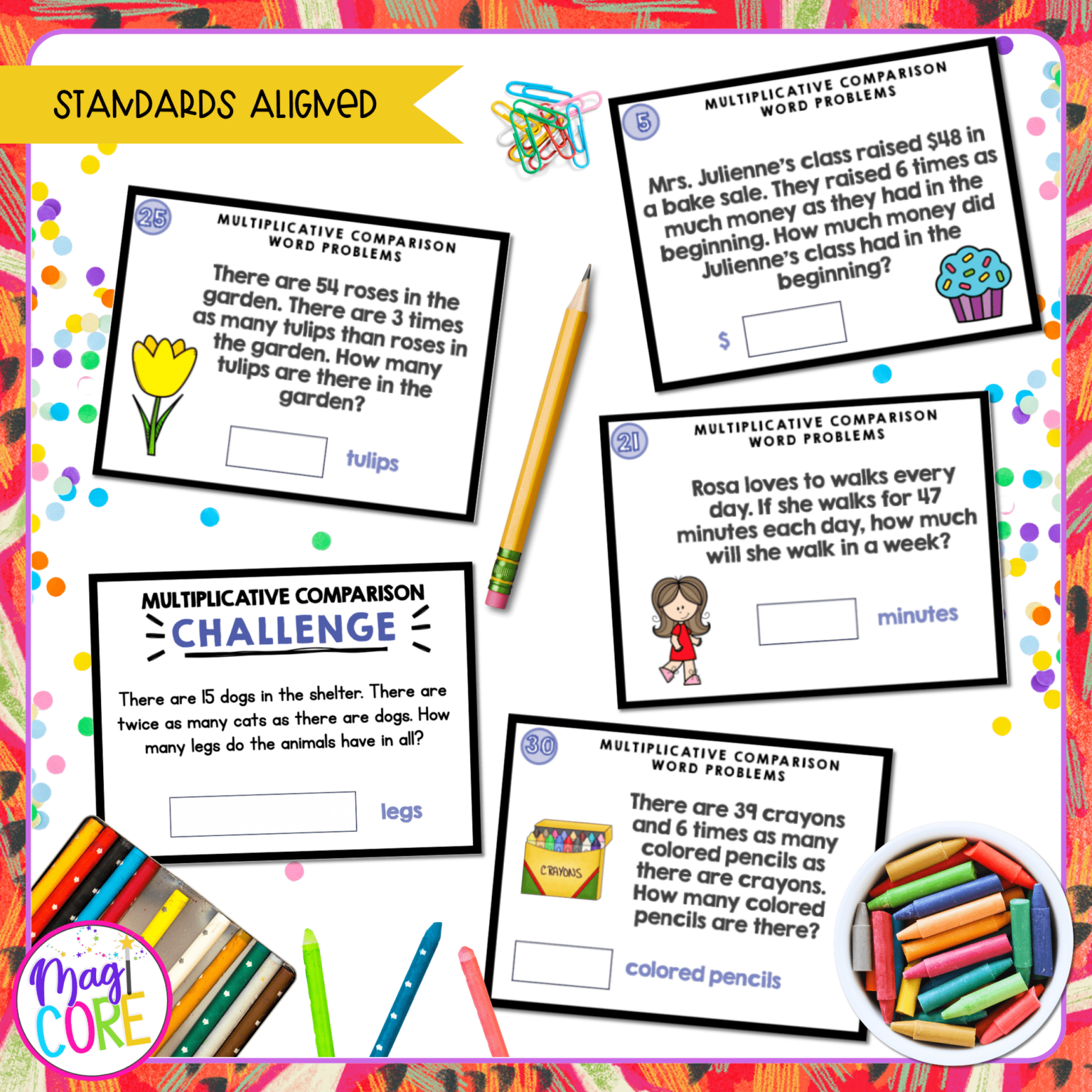 Multiplicative Comparison Word Problems - 4th Math Task Card | MagiCore