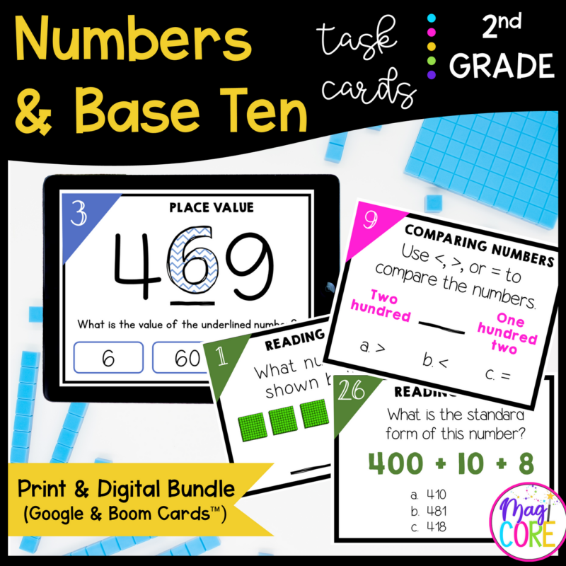 Numbers and Operations in Base Ten - 2nd Grade Math Task Card Bundle