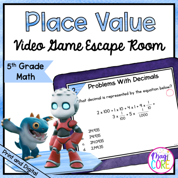 Place Value - 5th Grade Math Video Game Escape Room - Digital & Printable