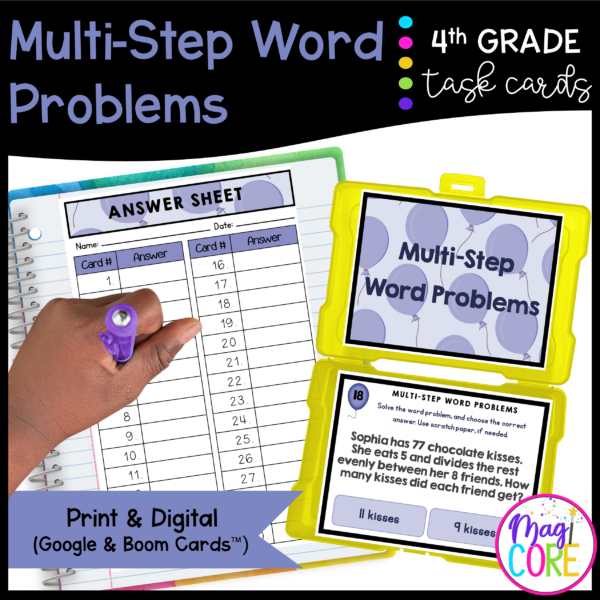 Multi-Step Word Problems - 4th Grade Task Cards - Print & Digital - 4.OA.A.3