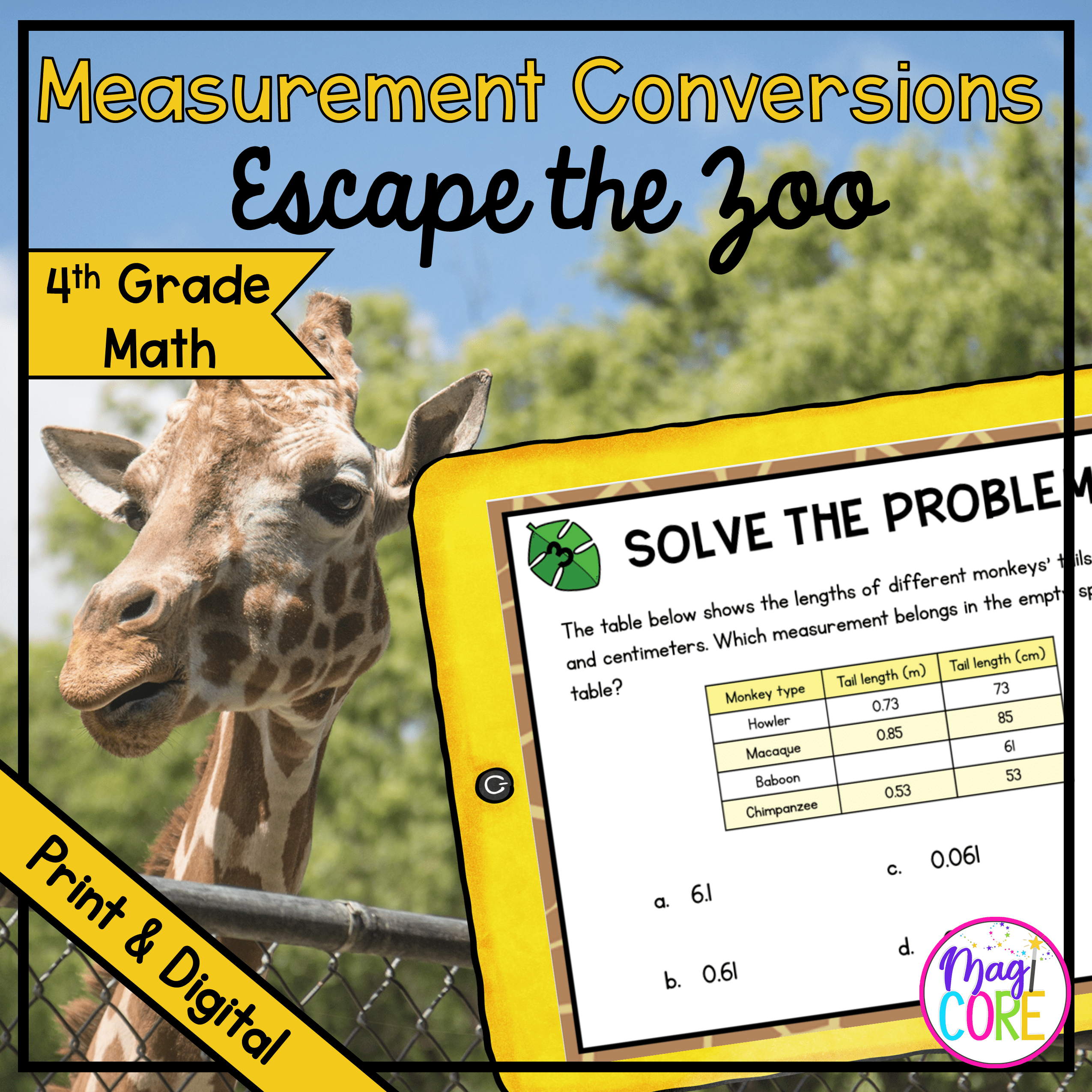 Measurement Conversions 4th Grade Math Zoo Escape Room - Digital & Print