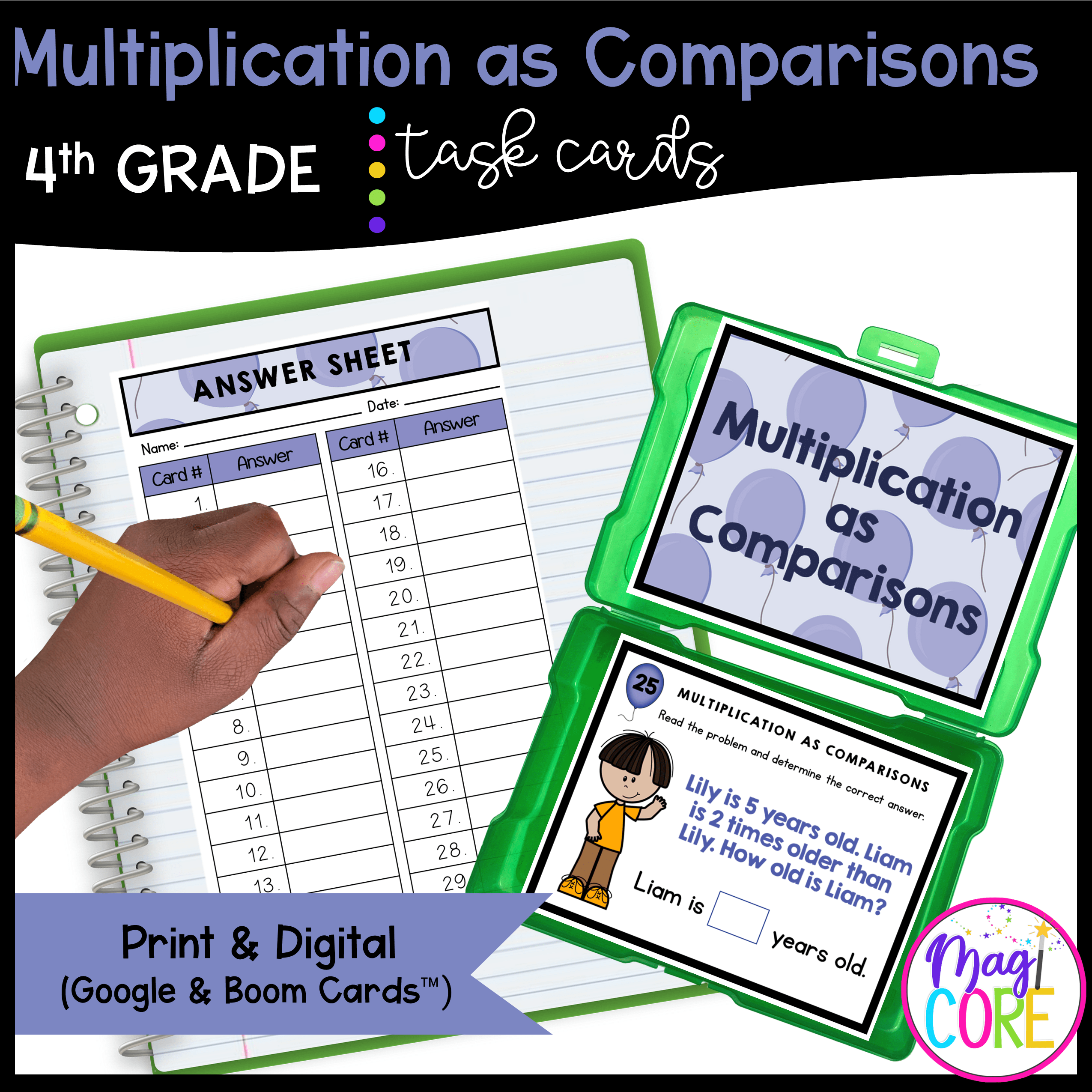 Multiplication as Comparisons - 4th Grade Task Cards - Print & Digital - 4.OA.1