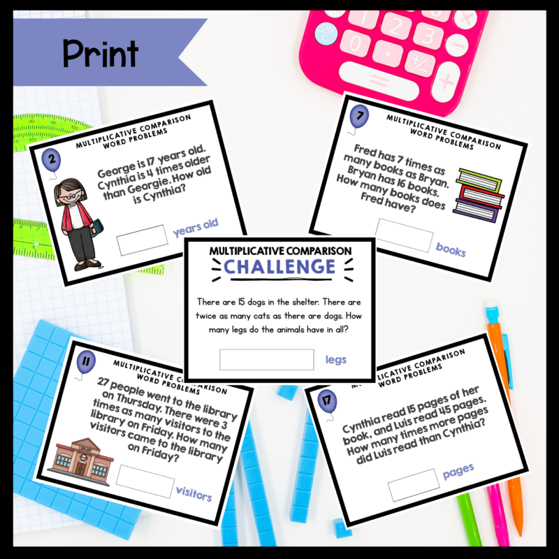 Multiplicative Comparison Word Problems - 4th Math Task Card | Magicore