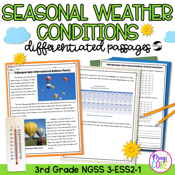 Weather Seasons NGSS 3-ESS2-1 Science Differentiated Passages
