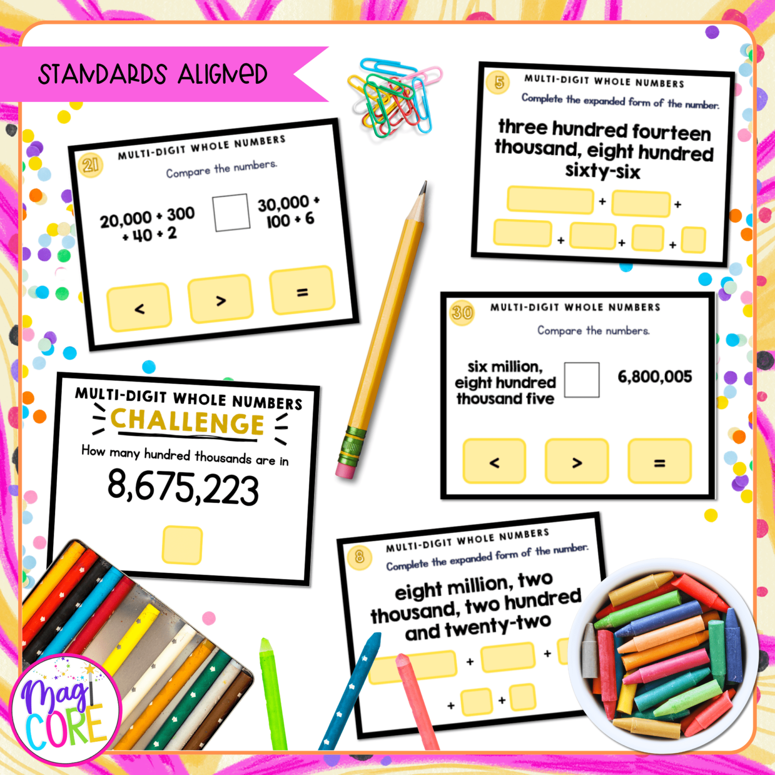Read & Write Numbers to the Millions - 4th Grade Math Task Cards | MagiCore