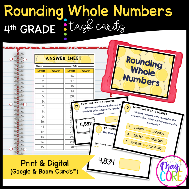 Rounding Whole Numbers - 4th Grade Task Cards - Print & Digital - 4.NBT.A.3