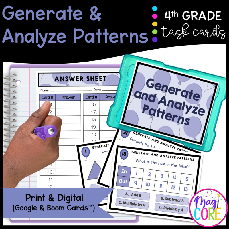 Generate & Analyze Patterns - 4th Grade Task Cards - Print & Digital - 4.OA.C.5