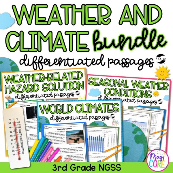 Weather & Climate NGSS Science Differentiated Passages BUNDLE - 3rd Grade