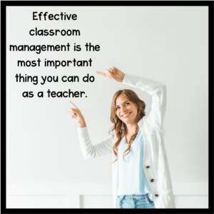 Teacher pointing to text about classroom management