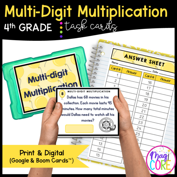 Multi-Digit Multiplication - 4th Grade Task Cards - Print & Digital - 4.NBT.B.5