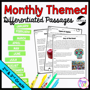 Monthly Themed Lexile Reading Passages GROWING BUNDLE 2nd and 3rd Grade
