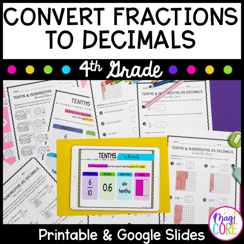 Convert Fractions to Decimals - 4th Grade Math - Print & Digital - 4.NF.C.6