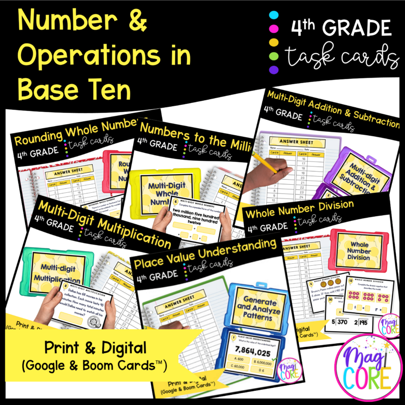 Number & Operations in Base Ten - 4th Grade Math Task Card Bundle