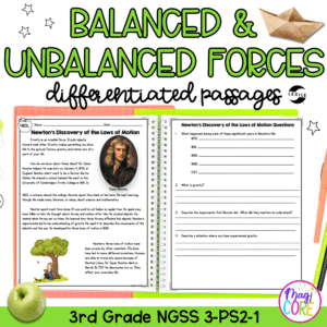 Balanced & Unbalanced Forces NGSS 3-PS2-1 Science Differentiated Reading Passage