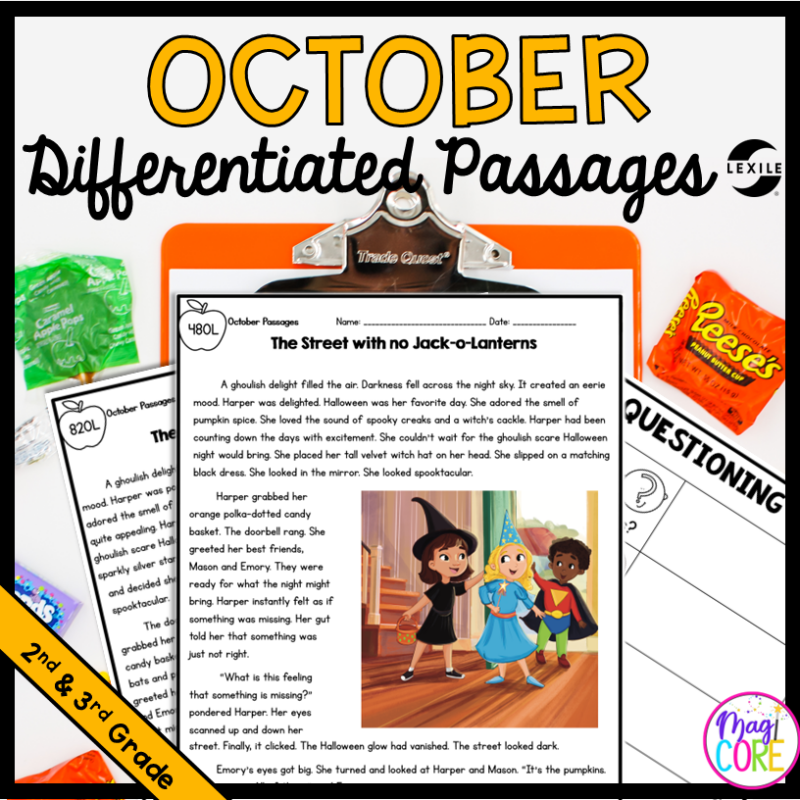 October Lexile Leveled Differentiated Reading Passages - 2nd & 3rd Grade
