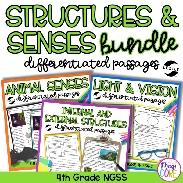 Structures & Senses Science Differentiated Passages BUNDLE - 4th Grade