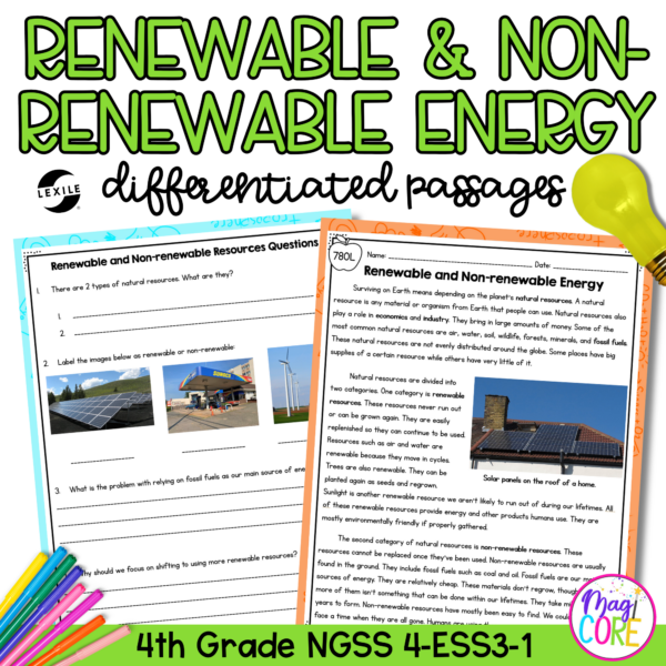 Renewable and Non-renewable Energy NGSS 4-ESS3-1 Science Differentiated Passages