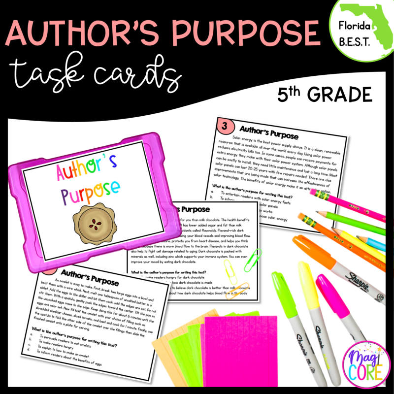 Author's Purpose Task Cards - 5th Grade - FL BEST ELA.5.R.2.3