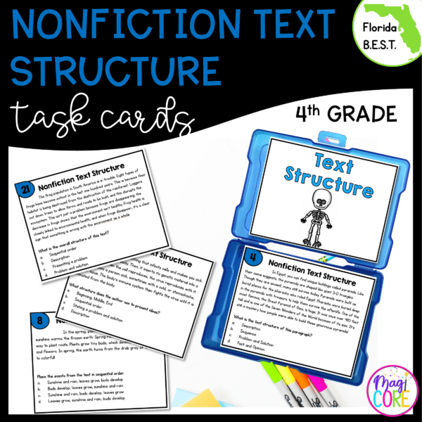 Nonfiction Text Structure Task Cards - 4th Grade FL BEST - ELA.4.R.2.1