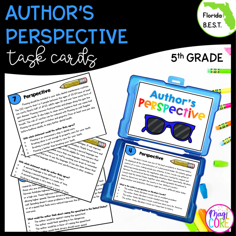 Author's Perspective Task Cards - 5th Grade - Florida BEST ELA.5.R.2.3