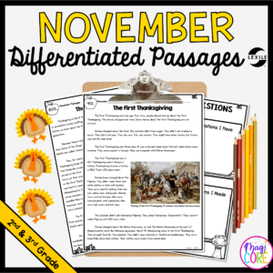 November Lexile Leveled Differentiated Reading Passages - 2nd & 3rd Grade