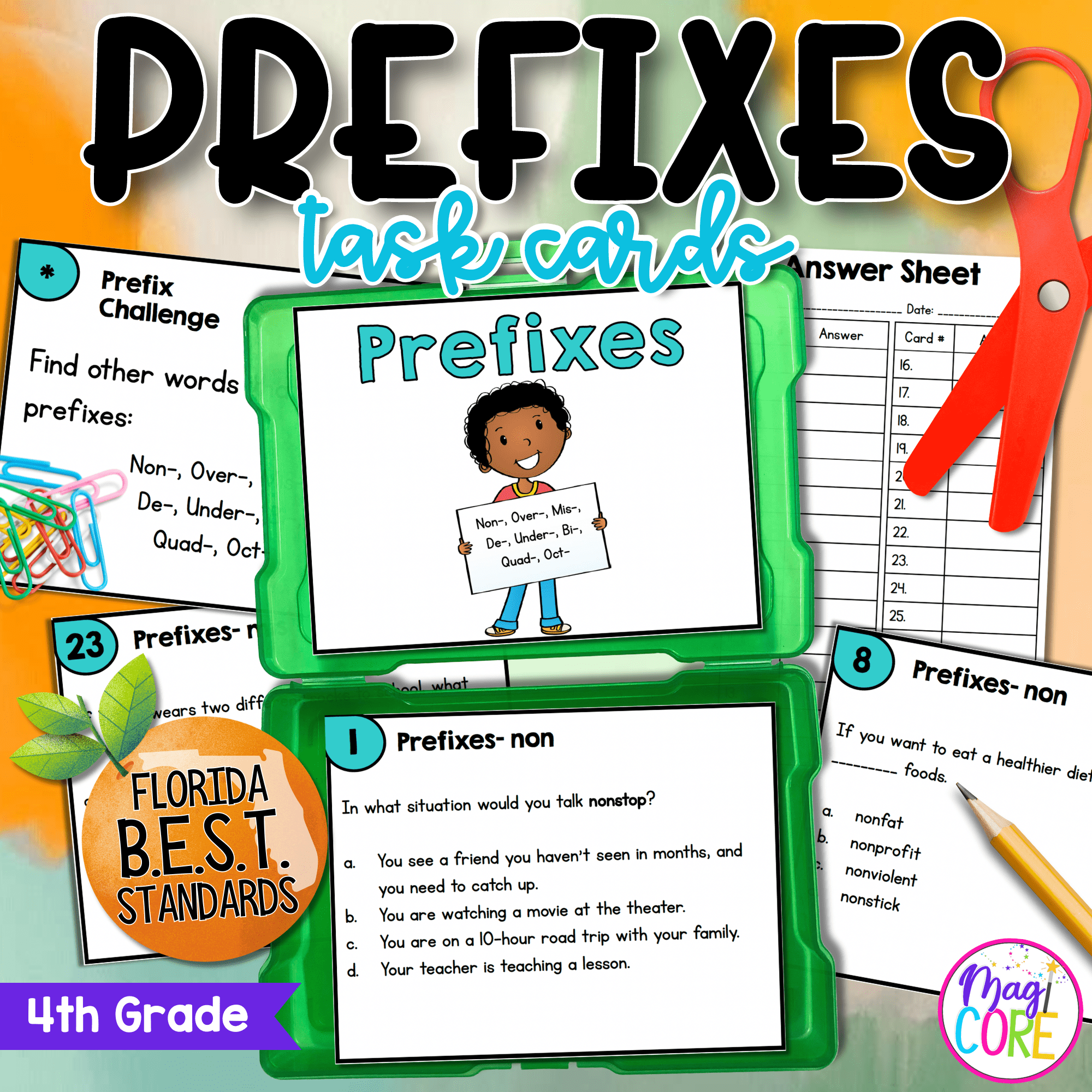 Prefixes Task Cards - 4th Grade FL BEST - ELA.4.V.1.2