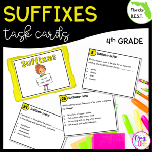 Suffixes Task Cards - 4th Grade FL BEST - ELA.4.V.1.2