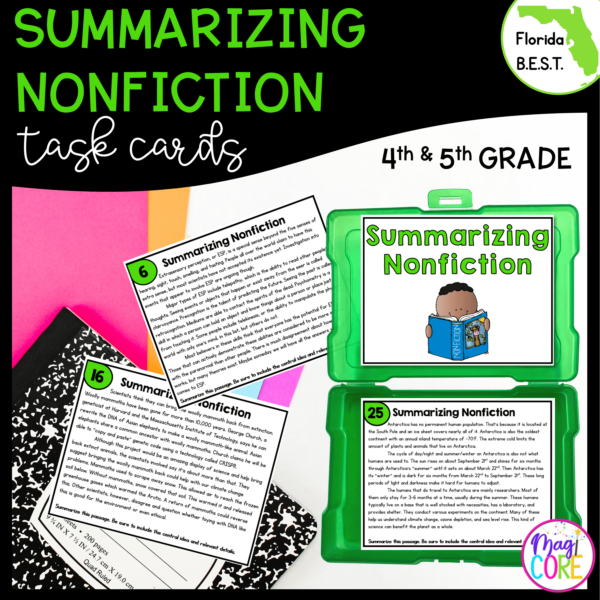 Summarizing Nonfiction Task Cards - 4th & 5th Grade - FL BEST ELA.4.3.2/5.R.3.2