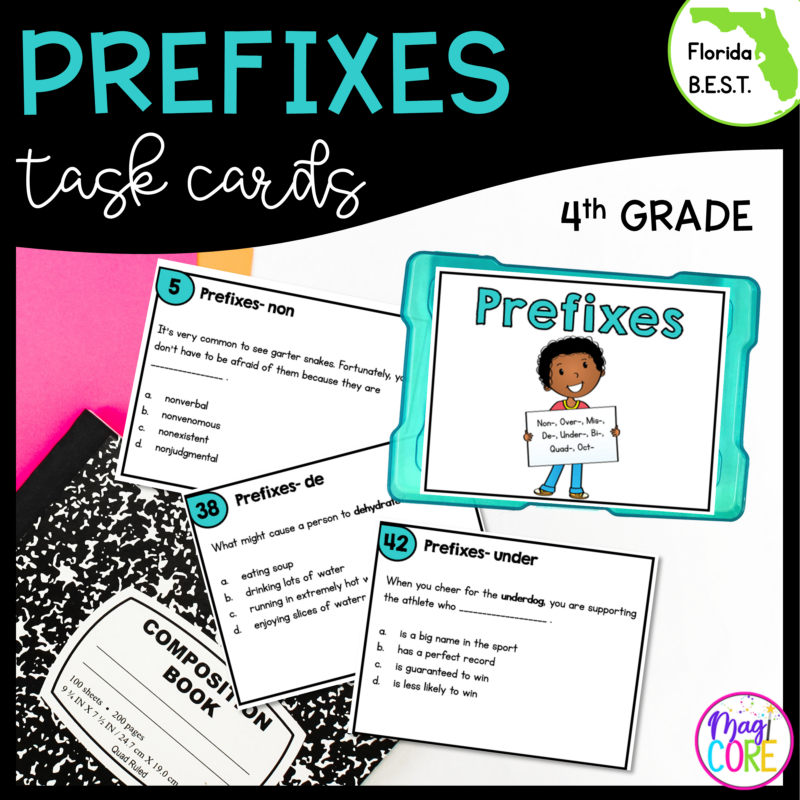 Prefixes Task Cards - 4th Grade FL BEST - ELA.4.V.1.2