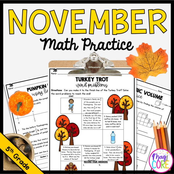 Month of November Math Practice - 5th Grade