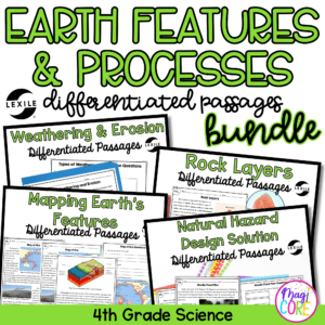 Earth Features & Processes Science Differentiated Passage BUNDLE 4th Grade NGSS