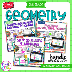 Geometry & Fractions - 2nd Grade Math Task Card Bundle