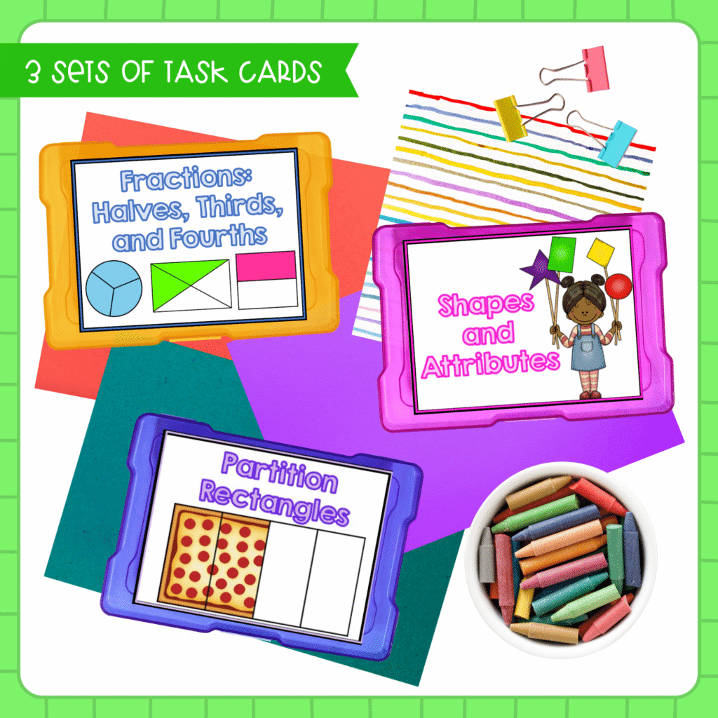 Geometry & Fractions - 2nd Grade Math Task Card Bundle | MagiCore