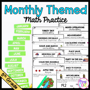 Monthly Themed Math Practice BUNDLE | 5th Grade