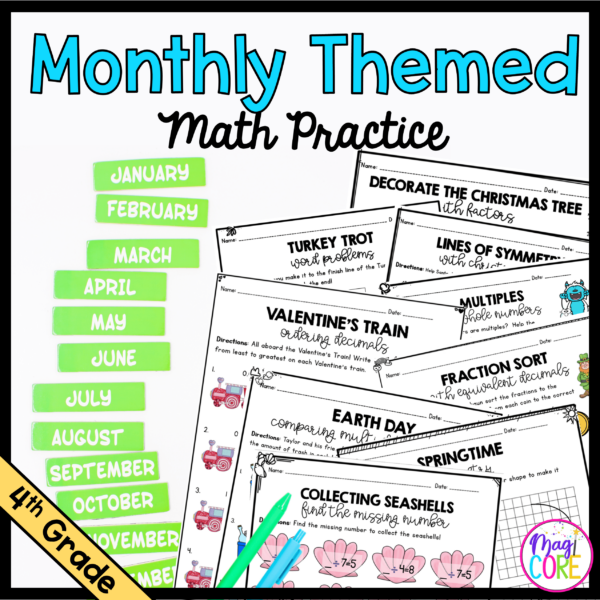 Monthly Themed Math Practice GROWING BUNDLE | 4th Grade