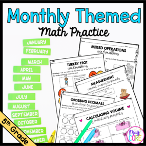 Monthly Themed Math Practice GROWING BUNDLE | 5th Grade