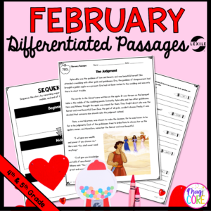 February Lexile Leveled Differentiated Reading Passages for 4th & 5th Grade showing sample passages