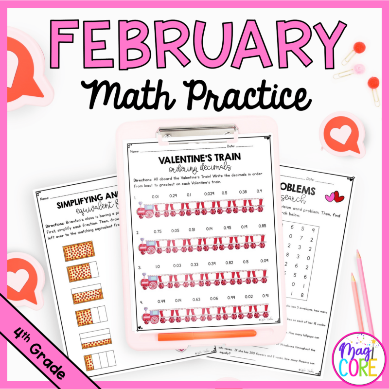 February Themed Math Practice - 4th Grade