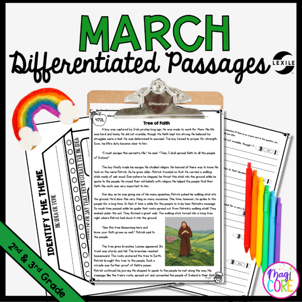 March Lexile Leveled Differentiated Reading Passages - 2nd & 3rd Grade