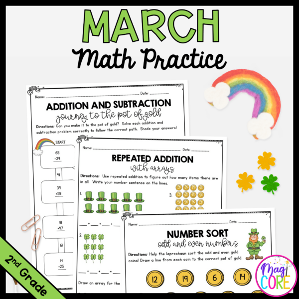 March Themed Math Practice - 2nd Grade