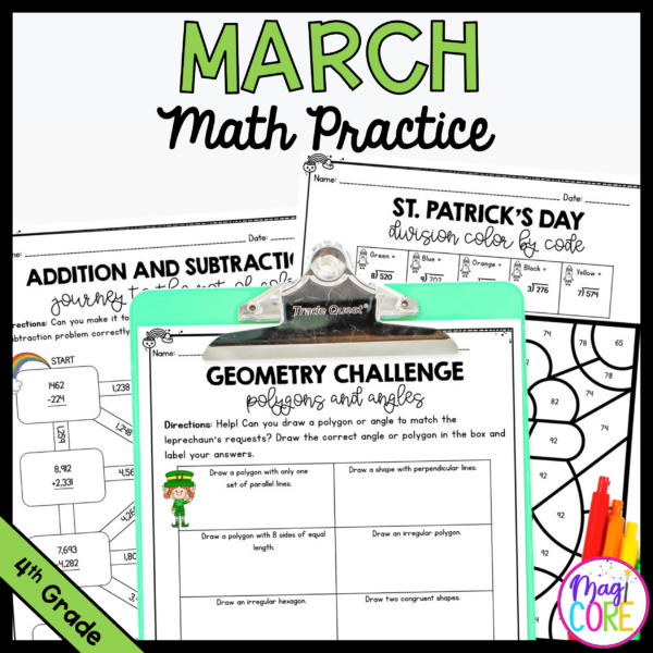 March Themed Math Practice - 4th Grade