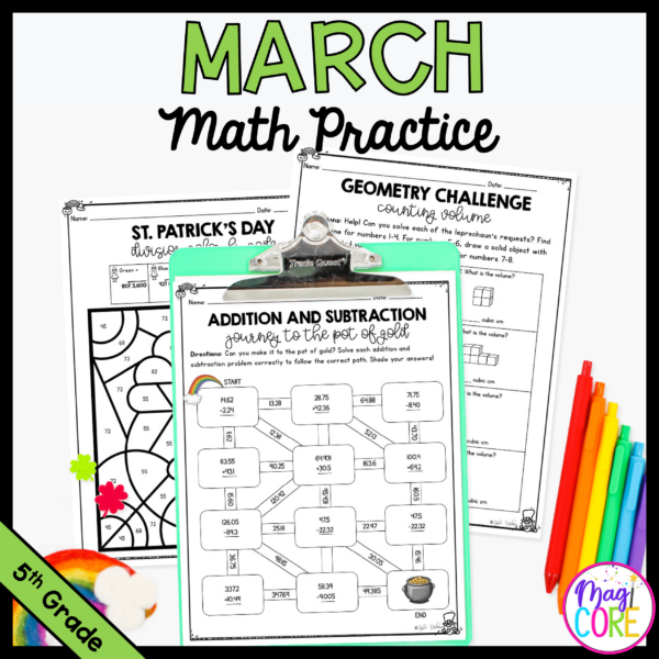 March Themed Math Practice - 5th Grade