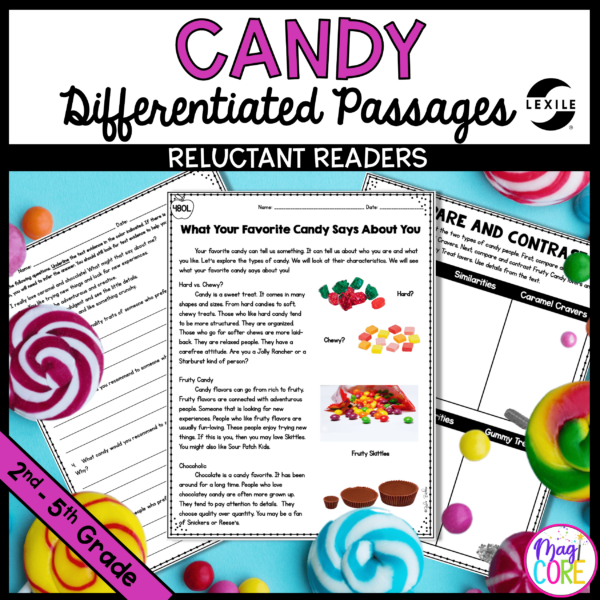 Candy Themed Lexile Leveled Differentiated Reading Passages - 2nd-5th Grade