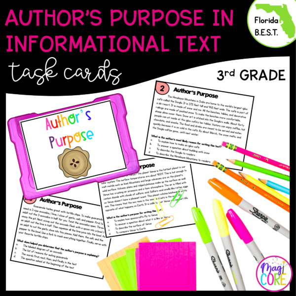 Author's Purpose Task Cards - 3rd Grade - FL BEST ELA.3.R.2.3