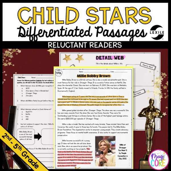 Child Stars Lexile Leveled Differentiated Reading Passages - 2nd-5th Grade